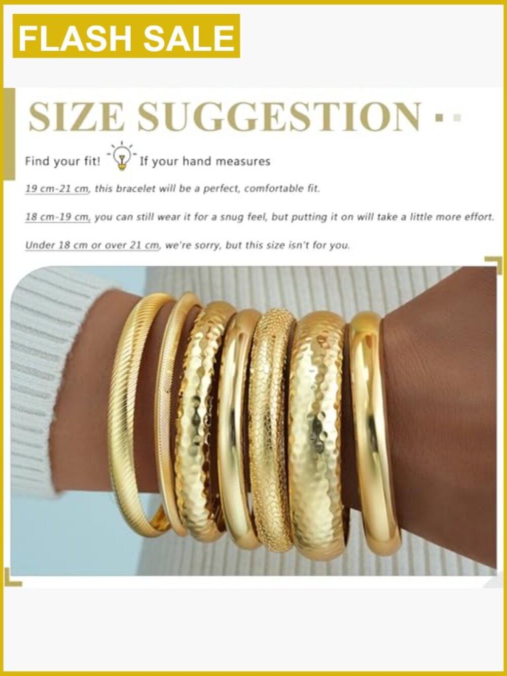 7-Piece Stackable Bangle Bracelet Set, 14K Gold Plated, Boho Style - Picture 4 of 7